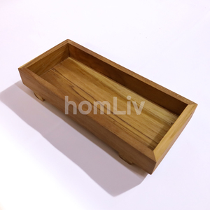 Plateau à couverts décoratif en teck naturel fait main, organisateur de couverts en bois massif durable, boîte de rangement pour ustensiles, vaisselle - Product Image 4