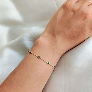 High Quality Trendy Natural Emerald Gemstone Bezel Setting 925 Silver Gold Plated Minimalist Chain <b>Adjustable</b> Wedding <b>Bracelet</b> - Product Image 5
