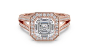 Bague vintage Asscher Cut Single Halo avec diamant de laboratoire de 0,75 ct en or jaune, blanc, rose et platine 18 carats - Product Image 3