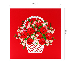 Carte de vœux 3D en forme de panier de fleurs avec des roses rouges et des fleurs roses pour un cadeau de la Saint-Valentin - Product Image 5
