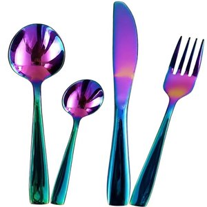 Ensemble de couverts en métal finition miroir arc-en-ciel, cuillère, fourchette, couteau, vaisselle glamour pour fête, résistant à la rouille, passe au lave-vaisselle, ensemble de repas - Product Image 1