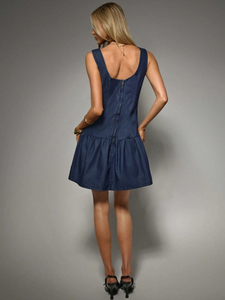 Vestido vaquero azul sin mangas con espalda descubierta para mujer, elegante, informal, de fiesta, nuevo, personalizado, al por mayor - Product Image 5