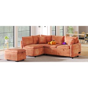 82.67 Convertible L-Shaped <b>Sofa</b> <b>Bed</b> <b>Storage</b> Ottoman Two Pillows Two Power Sockets Two U-Two Convertible Sleeper Sectional <b>Sofas</b> - Product Image 5