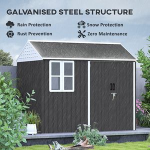 Casetta da Giardino in Metallo Grigio Scuro 8FT X 6FT, Extra Large, con Telaio in Lega di Legno, per Attrezzi, con Porte, Finestre e Prese d'Aria - Product Image 4