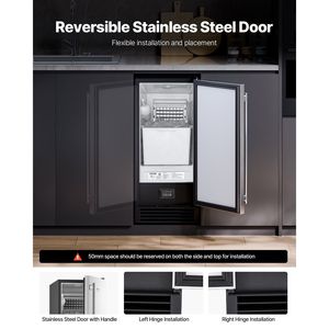 Macchina per il ghiaccio da incasso in acciaio inox con capacità di 50 libbre/giorno, porta reversibile e pompa di scarico per frigorifero. - Product Image 3