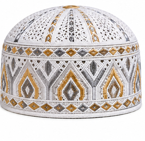 Chapeau de prière musulman blanc élégant pour hommes, respirant et confortable, Kufi islamique, vente en gros, couvre-chef religieux pour adultes musulmans - Product Image 1