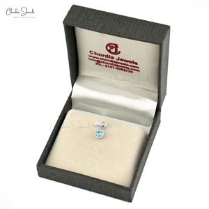 Pendentif Diamant Blanc Halo de Fabricant Asiatique, Or Pur 14 carats, Véritable Topaze Bleue Suisse 4mm, Collier en Pierre Précieuse, Remises sur Commandes en Gros - Product Image 3