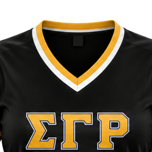 Maillot de hockey pour femmes Sigma Gamma Rho, noir, personnalisé, avec graphique SGRho Script, col en V, manches courtes, tenue sportive pour sororité grecque - Product Image 5