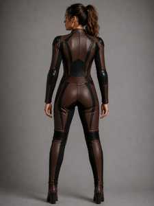 Traje de Motociclismo de Cuero para Mujer, Manga Larga, Color Marrón y Negro, Cortavientos, Protector, para Adultos, Todas las Temporadas - Product Image 3