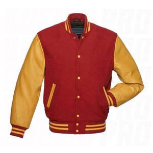 เสื้อแจ็คเก็ตเบสบอลแบบ Letterman สำหรับผู้ชาย ตัวเสื้อทำจากผ้าขนสัตว์ แขนเสื้อทำจากหนังแท้ สไตล์วิทยาลัย ปักโลโก้ - Product Image 2