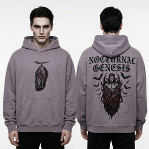 Sweat à capuche gris personnalisé pour homme, motif chauve-souris glacé, style streetwear vieilli, en molleton de coton épais, OEM - Product Image 5