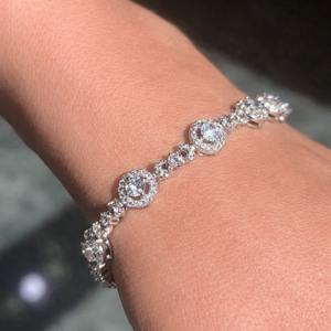 Vintage 7' Inch Long Tennis Wedding Bracelet 7 Carat Round Cut VVS1 <b>Gold</b> <b>Plated</b> Silver IGI Certified - Product Image 2