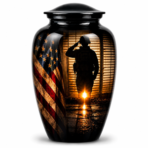 Hermosa G.I. Adhesivo con Imagen Conmemorativa de la Bandera Americana con Urna de Cremación Esmaltada para Cenizas Humanas Funerarias - Product Image 5
