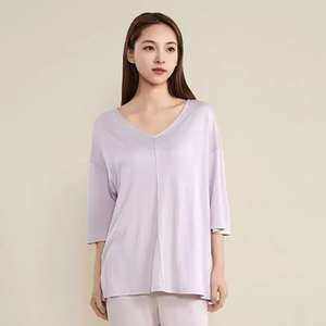 100% Mulberry Silk Womens Plus Size Pajamas Set <b>3</b>/4 Sleeve <b>Trousers</b> Sleepwear Leisure Nice Pajamas Night Pijamas for Home Wear - Product Image 5