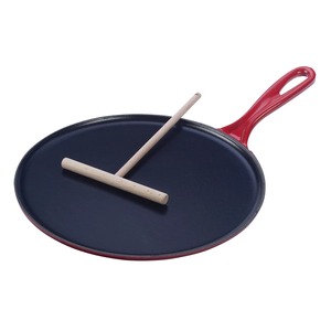 Round Cast Iron Frying Pan With Red Handle Enamel Coated Nonstick Surface For Gas And Induction Cooker Hand Wash Only - Product Image 1
