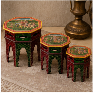 Juego de Mesa Consola Octogonal de Madera Hecha a Mano con Diseño Pintado Tradicional para Decoración de Muebles de Sala de Estar - Product Image 2