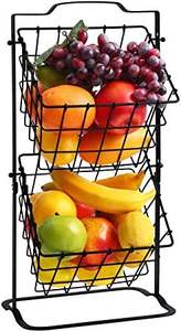 Corbeille à fruits à 2 niveaux pour comptoir de cuisine, pour le pain, les légumes, les collations, avec étagère de rangement amovible - Product Image 5