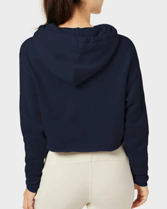 Plus Size Women's <b>Navy</b> Blue Cropped Hooded <b>Sweatshirt</b> Hoodie Regular Sleeve Casual Winter Streetwear - Product Image 3