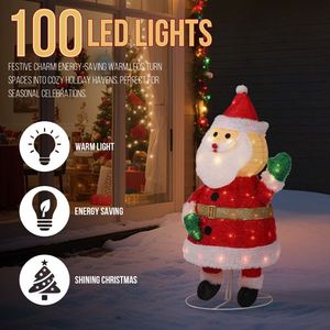 Decorazione Natalizia da Giardino con Babbo Natale che Saluta, 100 LED Bianchi Caldi, 1 Metro, con Musica, per Esterni - Product Image 4