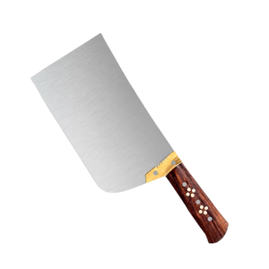 Couteau à découper la viande robuste en acier au carbone argenté, lame large, manche en bois brun, embout doré, couteau de boucher, outil de cuisine - Product Image 4