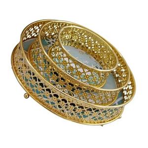 Plateau rond en laiton de style antique finition or métal bois servant des aliments à des fins décoratives-Options polies brillantes mates disponibles - Product Image 5