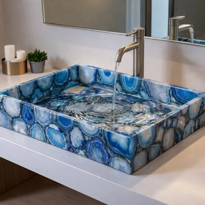 Luxury Blue Agate Stone Sink Semi Precious Vessel Sink Bathroom Wash <b>Basin</b> for Modern Interiors - Product Image 1