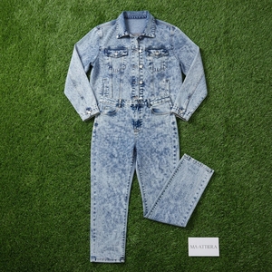 Women Acid Wash Denim <b>Jacket</b> And <b>Straight</b> Leg Jeans Set Casual Two Piece Matching Denim Outfit Streetwear Fashion - Product Image 5
