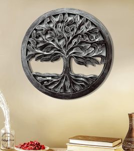 Décoration murale ronde en bois pour salon, chambre, couloir, bureau (taille - 16 pouces) (Argent) - Product Image 1
