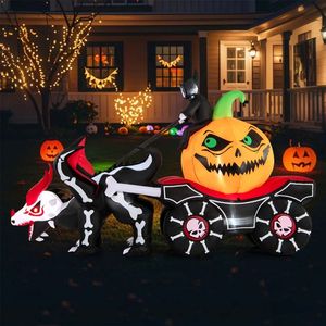 Carrosse gonflable LED d'Halloween avec citrouille et squelette de dragon pour décoration extérieure de jardin - Product Image 2