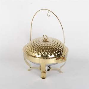 Plat de service rond de luxe en acier inoxydable avec couvercle et poignées en bois, chauffe-plats pour buffet, ensemble de service traiteur - Product Image 6