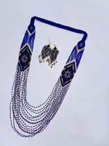 Ensemble collier et boucles d'oreilles tendance et unique en perles de rocaille style bohème : Bijoux tribaux de style américain pour mariage, cadeau, anniversaire, fête - Product Image 3