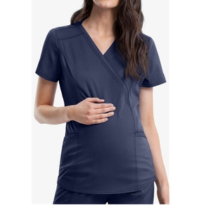 Women's V-Neck <b>Scrub</b> <b>Top</b> With Pockets Hospital Uniform Maternity Workwear Stretch Fabric - Product Image 1