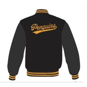 Blouson universitaire d'hiver personnalisé pour homme, col montant, logo pingouin sur le devant, corps en laine, broderies chenille - Product Image 2