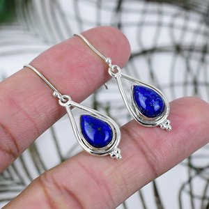 Boucles d'oreilles pendantes en argent sterling 925 avec lapis-lazuli bleu, forme poire, style bohème, cadeau de fête tendance pour femmes, vente chaude - Product Image 2