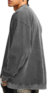 Sweat-shirt à col rond surdimensionné pour homme, à manches raglan, effet délavé, avec poche, gris, décontracté - Product Image 5