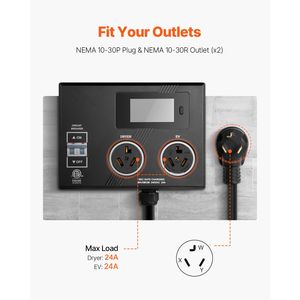 Presa di Distribuzione Elettrica Intelligente NEMA 10 30, 240V, Indicatore LED a 3 Colori, Splitter per Asciugatrice EV con Due Uscite, Spina da 30 Pollici - Product Image 4