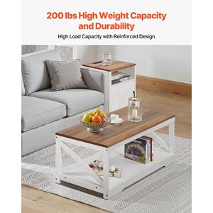 <b>Set</b> of 3 Farmhouse 40-Inch Industrial Coffee <b>Table</b> and 2 End <b>Side</b> <b>Tables</b> Easy Assembly Living Room Furniture - Product Image 5