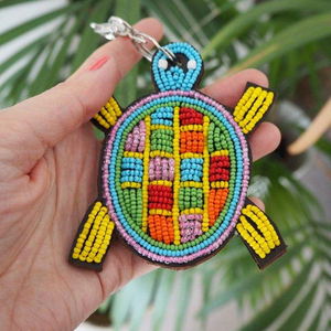 Llavero Boho Étnico con Cuentas, Correa de Cuero Duradera con Bordado Intrincado de Cuentas, Colgante con Patrón Animal para Bolsos - Product Image 3