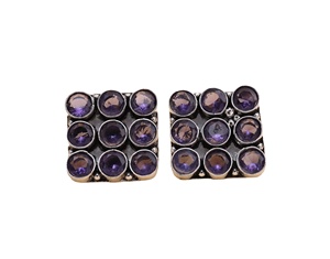 ARTS JEWELS Brass Oxidized <b>Silver</b> Amethyst Square Channel <b>Set</b> <b>Stud</b> <b>Earrings</b> for Women | Wedding Ethnic Jewelry Gift - Product Image 1