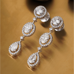 14K Gold <b>Fine</b> Dangle <b>Earrings</b> 6.74 CT Multi-Shape Lab Grown Diamond Micro-Pave Halo Dangle <b>Earrings</b> - Product Image 3