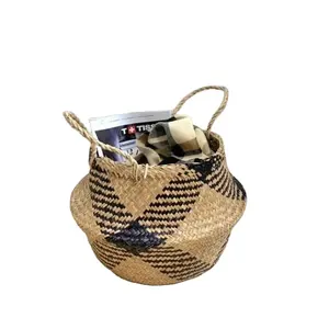 储物海草编织篮2种方式，用于洗衣篮、锅盖、入口处的拖鞋支架高质量