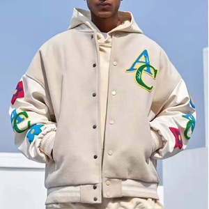 Custom Men Oversized Varsity <b>Jacket</b> Heavyweight Chenille Towel Embroidery <b>Patchwork</b> Wool Blend Baseball Drop-Shoulder <b>Jacket</b> - Product Image 1