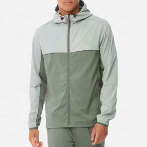 Veste coupe-vent à capuche pour homme OEM avec fermeture éclair, style sportif bicolore en polyester et nylon, coupe régulière, idéale pour l'automne - Product Image 5