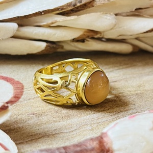 Trendy Design Peach Moonstone <b>Ring</b> Boho Brass Jewelry For Women 18k Gold Plated Geometric <b>Statement</b> <b>Ring</b> For Wholesale/OEM/ODM - Product Image 5