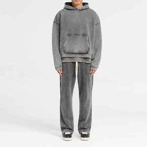 Men's Hooded Casual Acid Wash Tracksuits Polyester Cotton French Terry Fleece Eco-Friendly Breathable Oversized Sweatsuit Set - Product Image 1