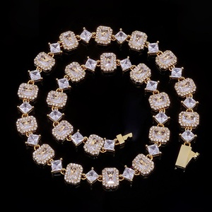 Mens 925 Silver Moissanite Baguette Chain Iced Pave Geometric Link <b>Statement</b> <b>Necklace</b> Luxury Fashion Jewellery - Product Image 1