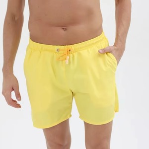 <b>Mens</b> Solid Yellow Swim <b>Trunks</b> Quick Dry Beach Shorts Drawstring Summer Board Shorts OEM Wholesale Swimwear Solid Yellow - Product Image 2