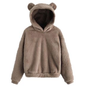 Hoodie Teddy Y2K pour femme, grande taille, avec broderie d'ours, en tissu polaire, collection Hiver 2026, manches longues, coupe oversize - Product Image 1