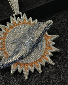 Luxury 925 <b>Silver</b> Moissanite Dolphin Pendant With Orange Blue Inlay Micro Pave Iced Out Themed <b>Charm</b> For Everyday Wear Pendant - Product Image 4