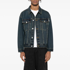 Custom <b>Men</b> <b>Utility</b> Heavy Coats Classic Denim <b>Jacket</b> Button Decoration Oversize Coat Vintage Washed Blue Jeans <b>Jacket</b> for <b>Men</b> - Product Image 2